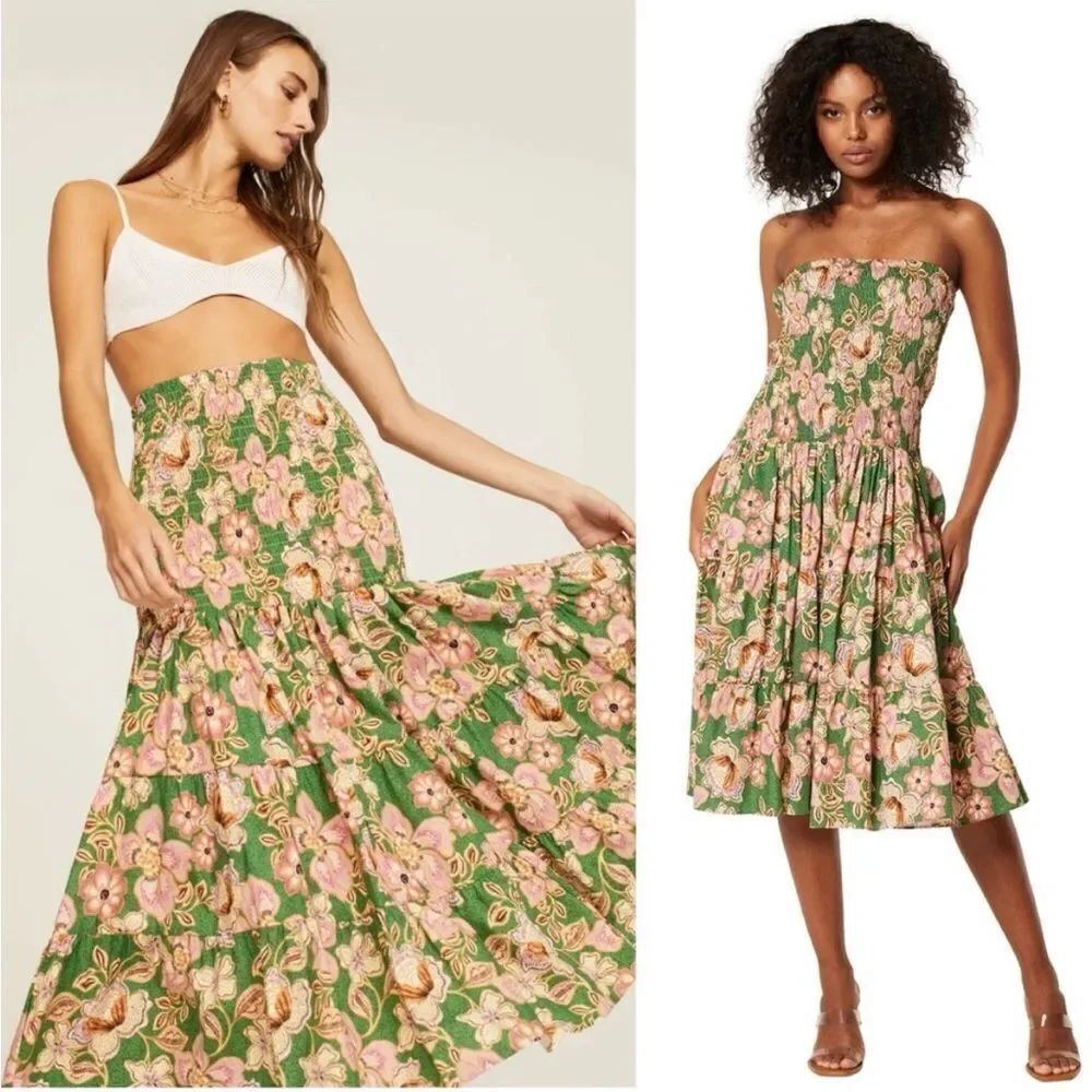 MISA Los Angeles Lola Smocked Cotton Convertible Skirt Dress XS $330